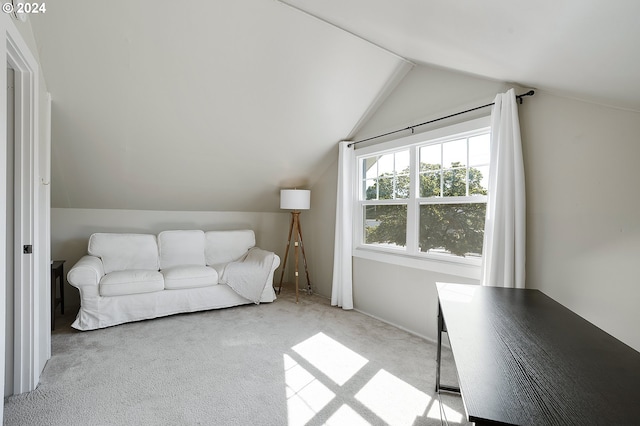 interior space featuring vaulted ceiling and carpet floors