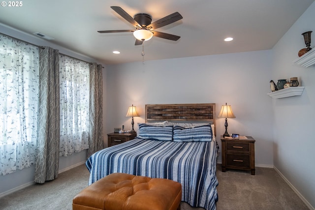 120 Sundance Ct, Roseburg, OR 97471 - bedroom with carpet, baseboards, recessed lighting, and ceiling fan