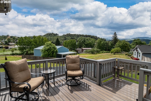 120 Sundance Ct, Roseburg, OR 97471 - wooden terrace with a lawn and a mountain view