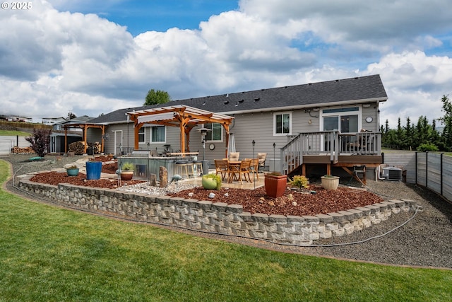 120 Sundance Ct, Roseburg, OR 97471 - rear view of house featuring a pergola, a deck, roof with shingles, and a patio