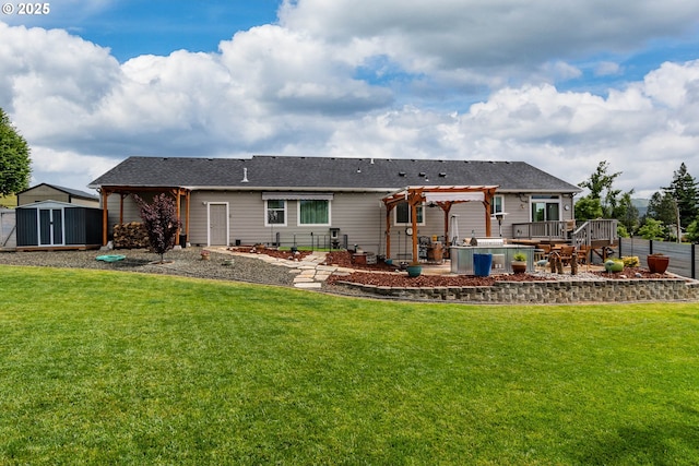 120 Sundance Ct, Roseburg, OR 97471 - rear view of property with a pergola, a yard, a wooden deck, and a patio area