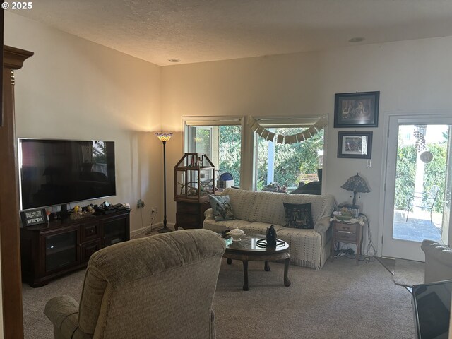 1350 Hidden Creek Dr NE, Keizer, OR 97303 - carpeted living room featuring a textured ceiling