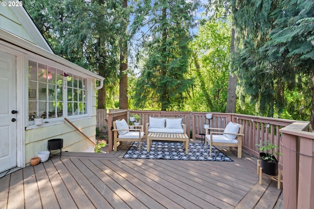 wooden deck with outdoor lounge area
