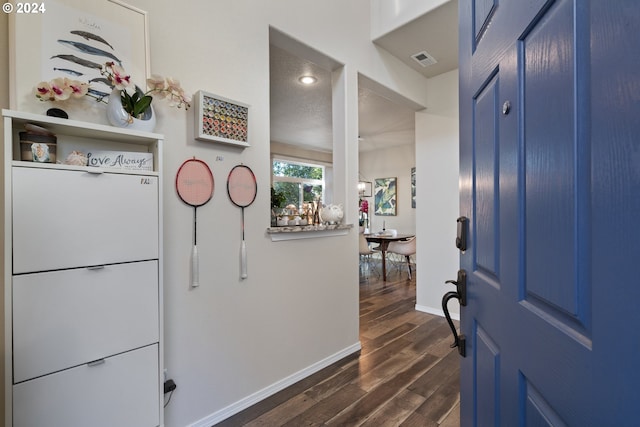 foyer entrance with dark hardwood / wood-style flooring