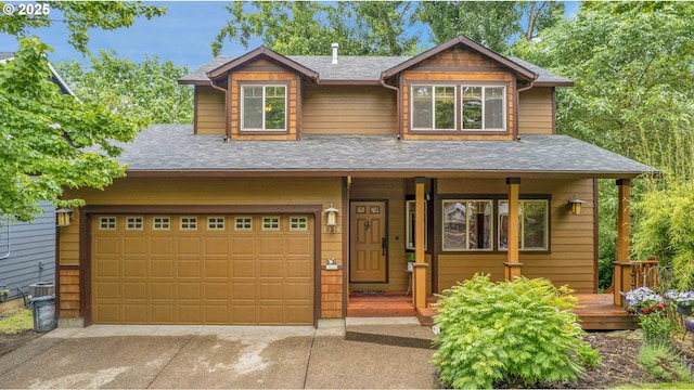 1259 SE Stapleton Loop, Gresham, OR 97080 - rustic home with driveway, a shingled roof, and a porch