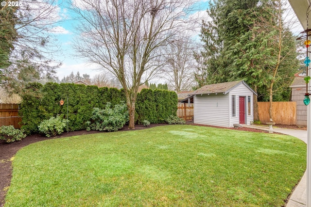 view of yard featuring a storage unit