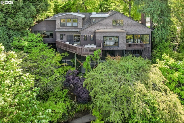 2687 NW Cornell Rd, Portland, OR 97210 - back of property with a chimney and a wooden deck