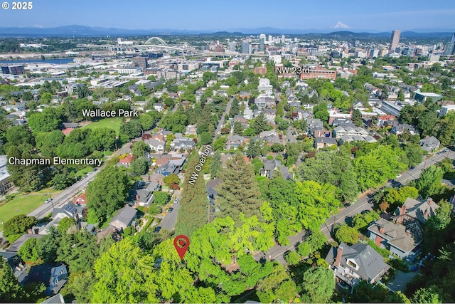 2687 NW Cornell Rd, Portland, OR 97210 - aerial overview of property's location featuring mountains
