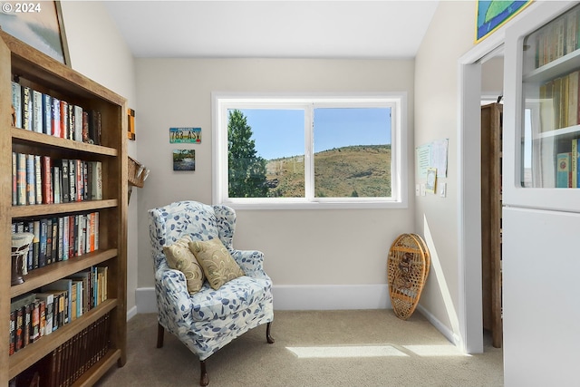 living area with carpet and baseboards