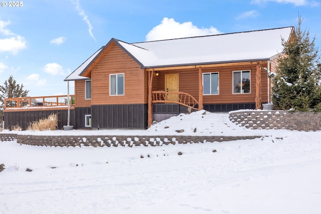 view of log cabin