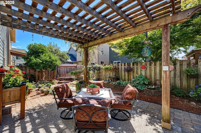12626 Tradewind St, Oregon City, OR 97045 - fenced backyard featuring outdoor dining area, a patio area, and a pergola
