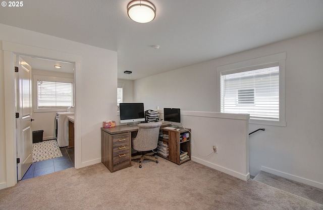 office space featuring baseboards and carpet floors