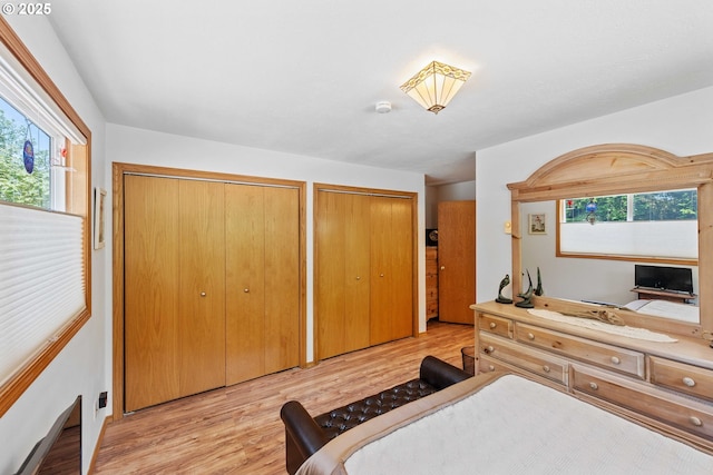 63642 Flanagan Rd, Coos Bay, OR 97420 - bedroom featuring two closets and light wood-type flooring