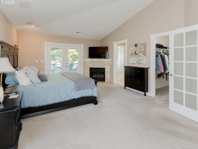 1802 NW Ogden St, Camas, WA 98607 - bedroom with french doors, carpet floors, access to exterior, a spacious closet, and lofted ceiling
