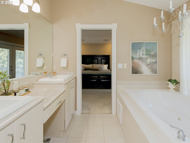 1802 NW Ogden St, Camas, WA 98607 - full bathroom with ensuite bath, tile patterned flooring, a bath, vanity, and french doors
