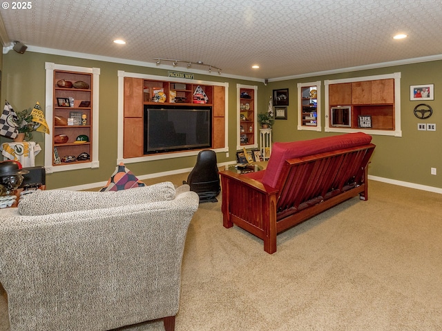 1802 NW Ogden St, Camas, WA 98607 - living room featuring crown molding, carpet, recessed lighting, and baseboards