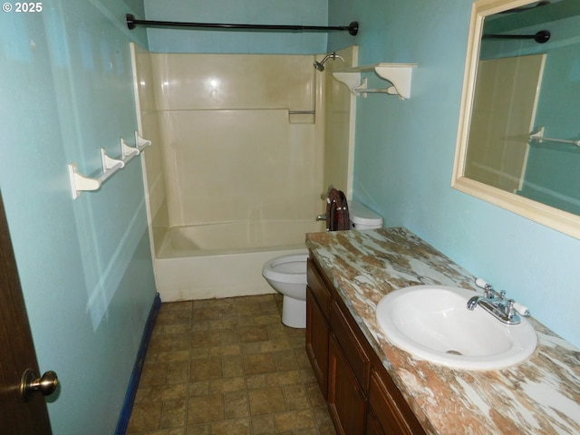 573 SW Harbor Pl, Warrenton, OR 97146 - bathroom with toilet, vanity, tub / shower combination, and stone finish flooring