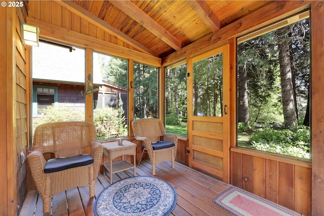 sunroom / solarium with beam ceiling