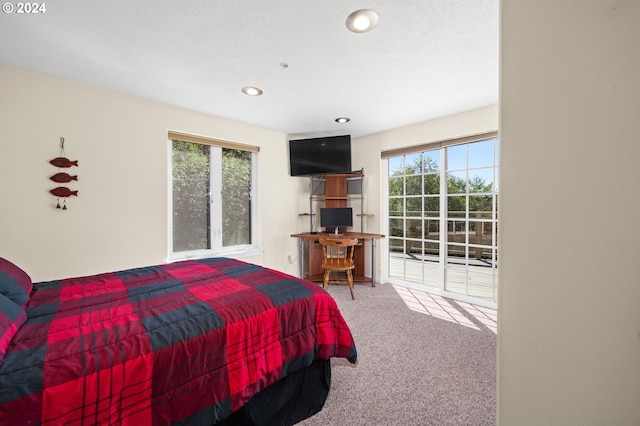 bedroom with carpet flooring and access to outside