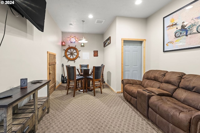 living room featuring light colored carpet