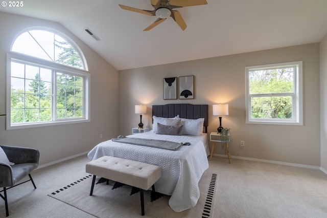 10134 SE 54th Ct, Milwaukie, OR 97222 - carpeted bedroom featuring vaulted ceiling, baseboards, and a ceiling fan