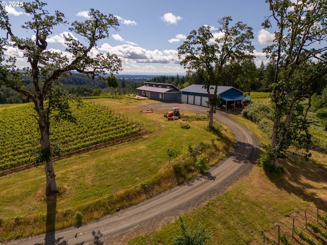 birds eye view of property featuring a rural view