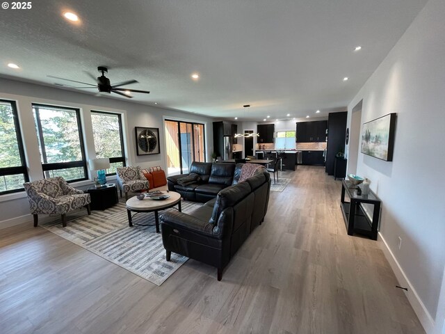 113 NW Willard St, Stevenson, WA 98648 - living room featuring healthy amount of natural light, light wood-style flooring, recessed lighting, and baseboards