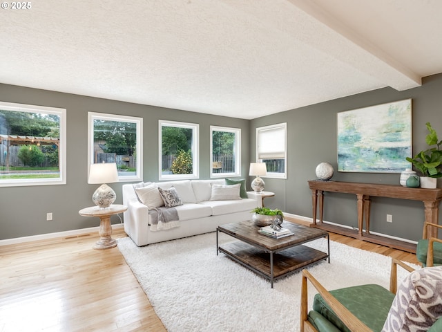 2487 Southslope Way W, Linn, OR 97068 - living room with plenty of natural light, baseboards, light wood-style flooring, and a textured ceiling