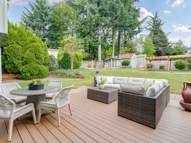 2487 Southslope Way W, Linn, OR 97068 - deck featuring outdoor lounge area, outdoor dining space, and an outdoor structure