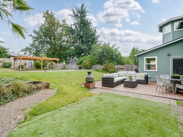 2487 Southslope Way W, Linn, OR 97068 - view of yard featuring a pergola, an outdoor living space, and a wooden deck