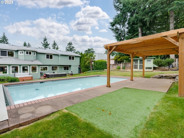 2487 Southslope Way W, Linn, OR 97068 - view of swimming pool featuring a lawn, a patio, and an outdoor living space