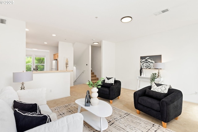 2732 NW Kennedy Ct, Portland, OR 97229 - living area with light carpet, recessed lighting, and stairs