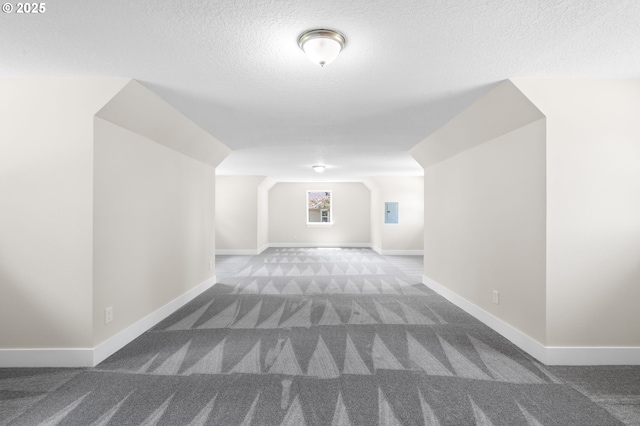 40 SW 150th Ave, Beaverton, OR 97006 - additional living space with carpet flooring, a textured ceiling, vaulted ceiling, and electric panel