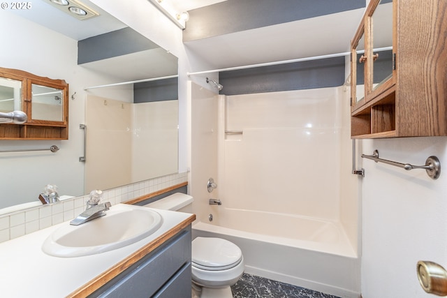 15015 NE Sacramento St Unit 51, Portland, OR 97230 - full bathroom with shower / bathtub combination, vanity, and decorative backsplash