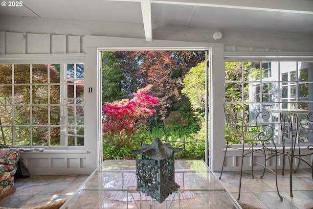 91755 Lewis And Clark Rd, Astoria, OR 97103 - unfurnished sunroom featuring beamed ceiling