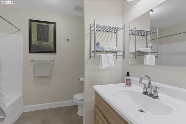 full bathroom featuring vanity, toilet, and shower / bathtub combination with curtain