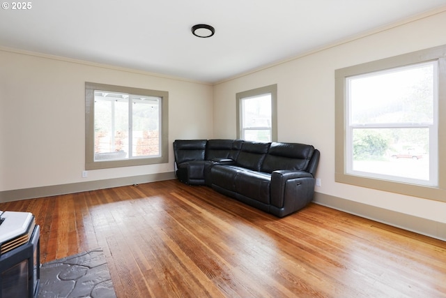 22621 Noti Loop, Noti, OR 97461 - living area featuring ornamental molding, hardwood / wood-style floors, plenty of natural light, and baseboards