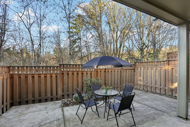 view of patio featuring outdoor dining area and a fenced backyard