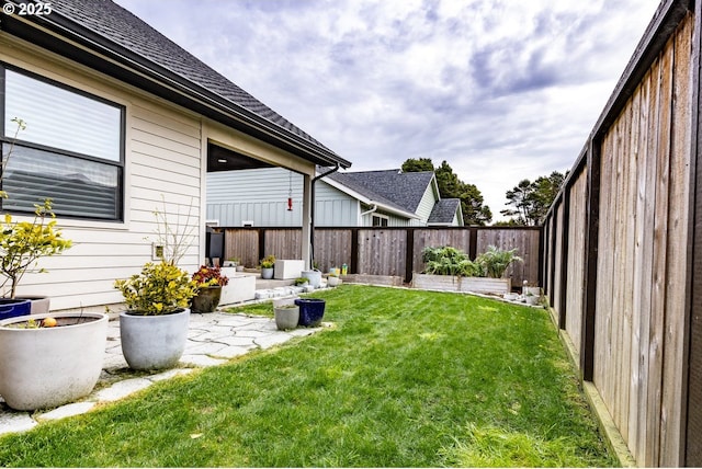 view of yard with a patio area and a fenced backyard