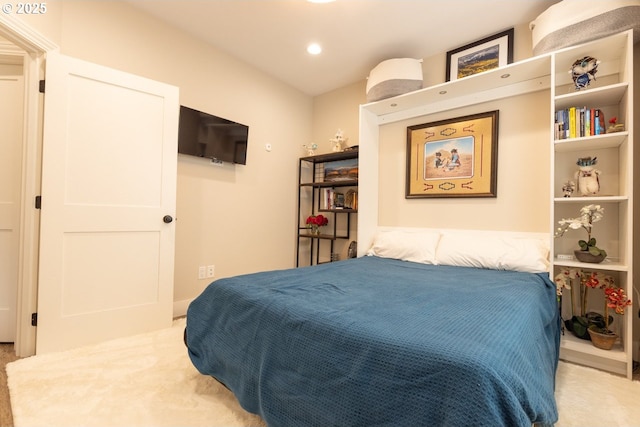 bedroom with carpet flooring and recessed lighting