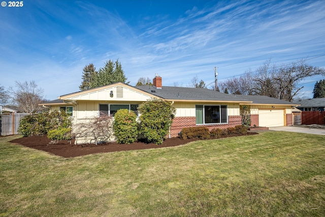 single story home with a garage and a front yard