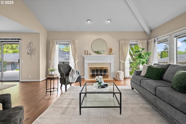 31560 SW Arbor Glen Loop, Wilsonville, OR 97070 - living area with baseboards, a glass covered fireplace, wood finished floors, and a wealth of natural light
