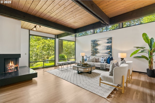 sunroom with beam ceiling