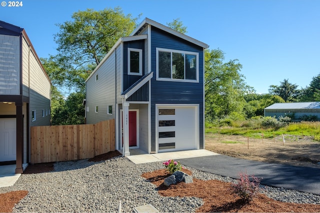 contemporary home featuring a garage