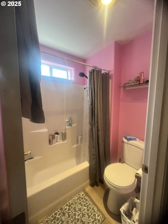 4733 Spring Meadow Ave, Eugene, OR 97404 - full bathroom with shower / bath combo with shower curtain and wood finished floors