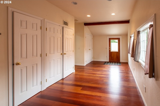 127 Roan Dr, Eugene, OR 97401 - entryway featuring lofted ceiling, wood finished floors, baseboards, and recessed lighting
