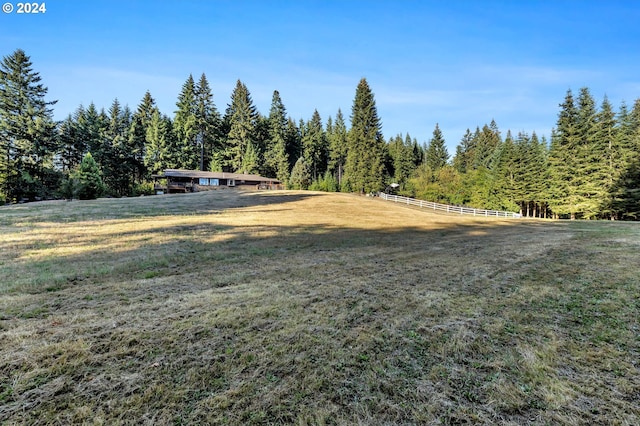 view of yard featuring a rural view and a view of trees