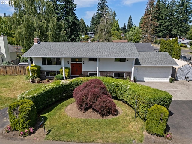 1941 NE 143rd Ave, Portland, OR 97230 - view of front facade featuring an attached garage, driveway, a shingled roof, and a chimney