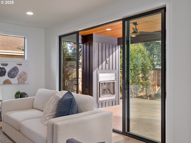 doorway with recessed lighting and wood finished floors