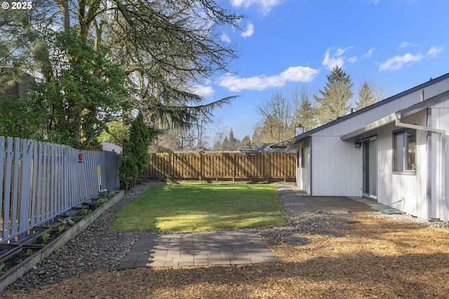 view of yard with a patio and a fenced backyard